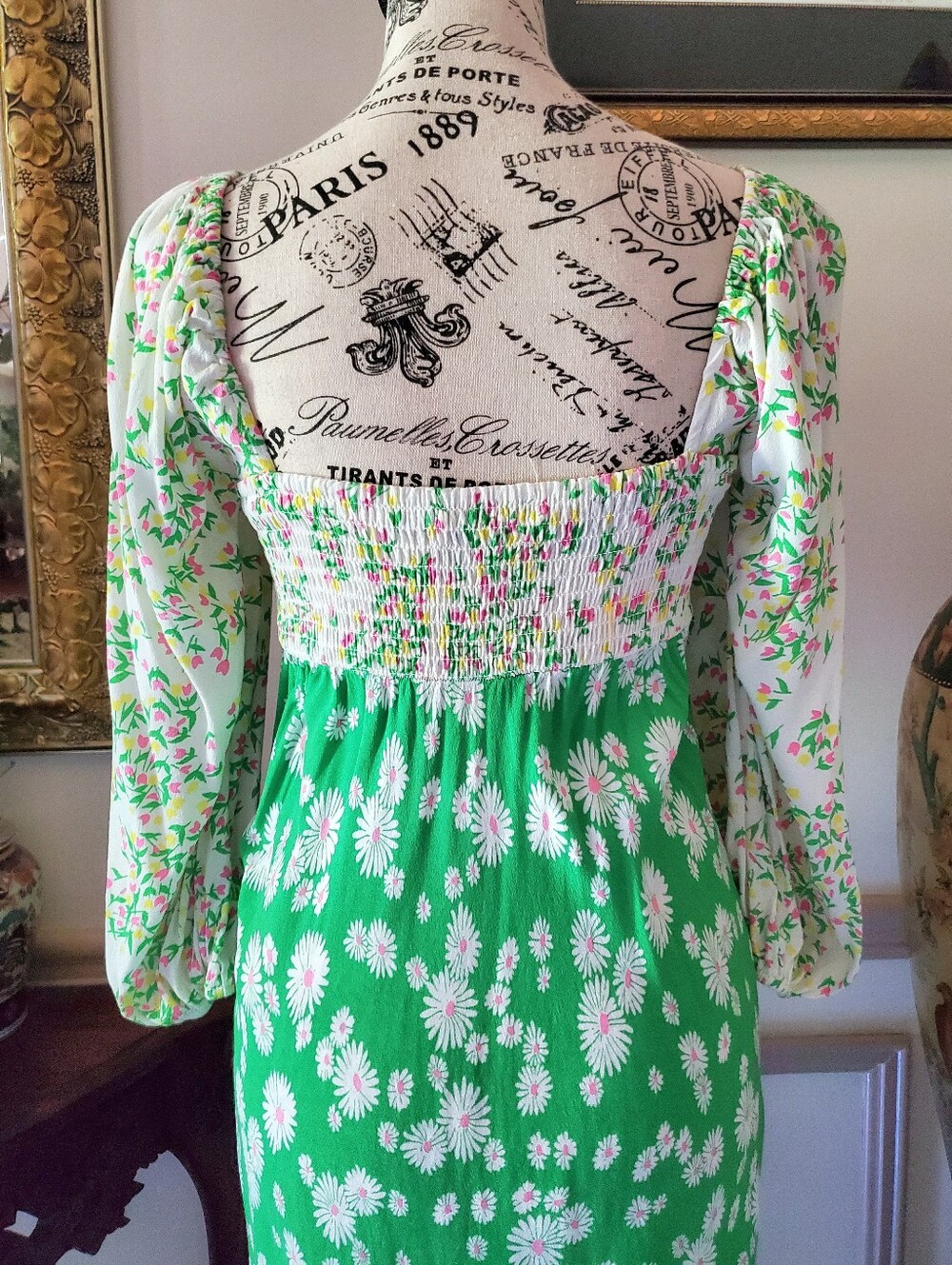Rixo X Target Daisy Long Sleeve Swing Dress Sz 0 Green Floral Midi - Picture 5 of 10